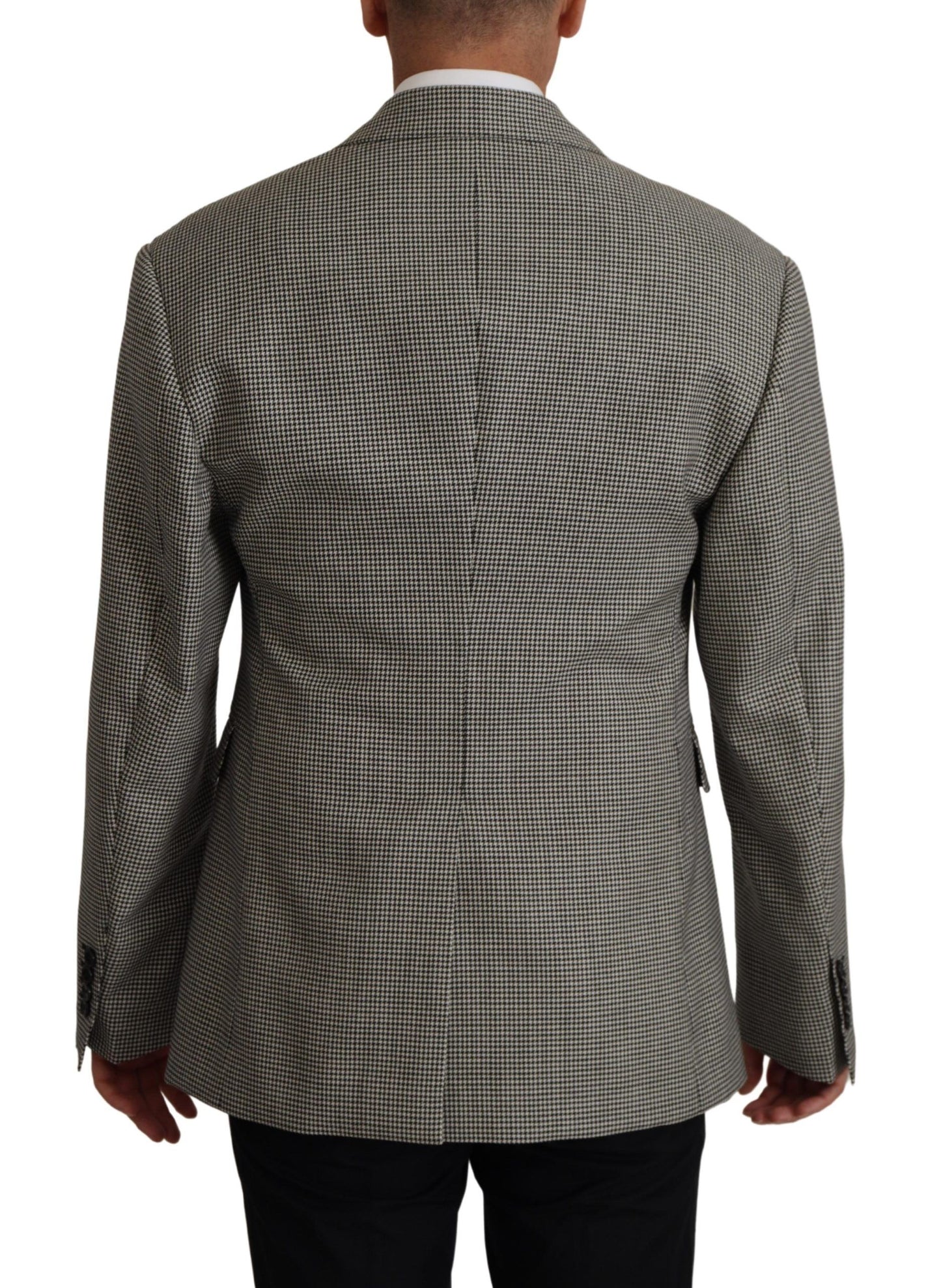  - Elegant Gray Checkered Wool Blazer