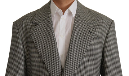  - Elegant Gray Checkered Wool Blazer