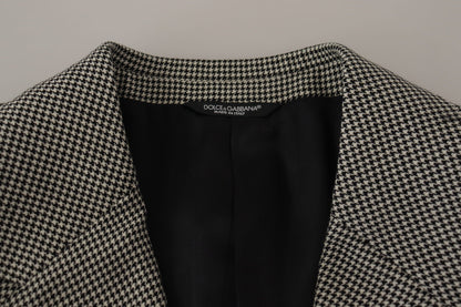  - Elegant Gray Checkered Wool Blazer