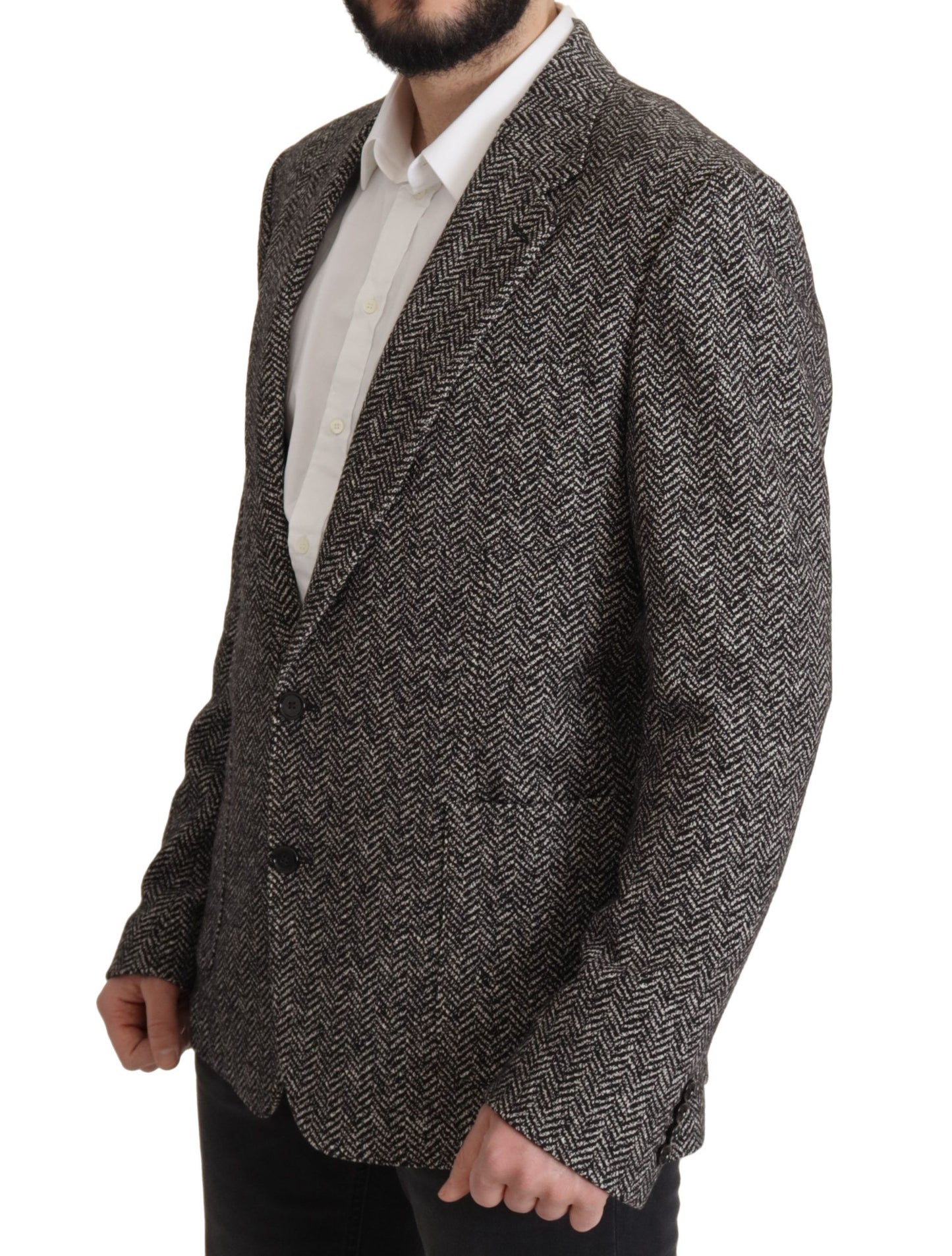  - Exquisite Gray Herringbone Blazer Jacket