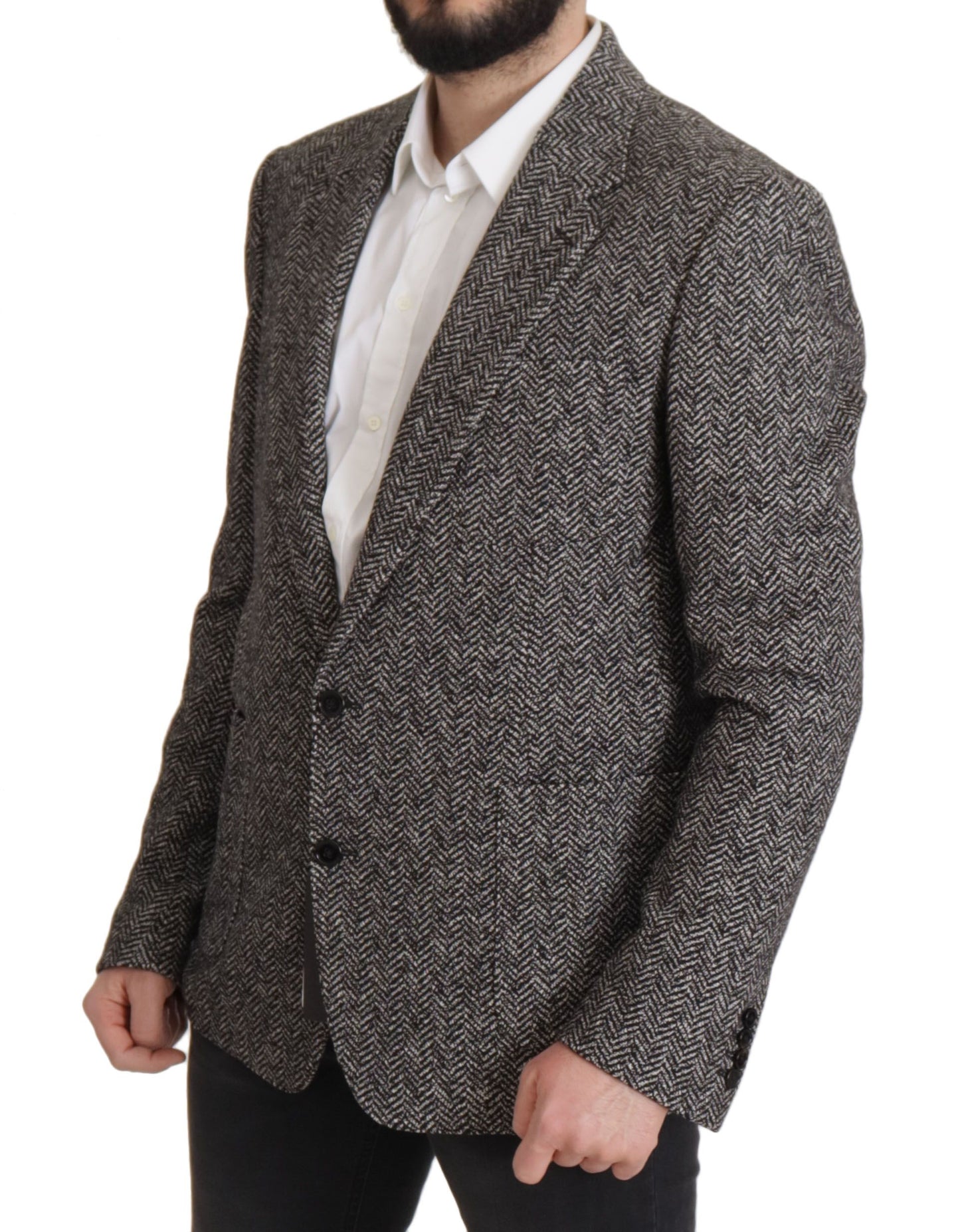  - Exquisite Gray Herringbone Blazer Jacket