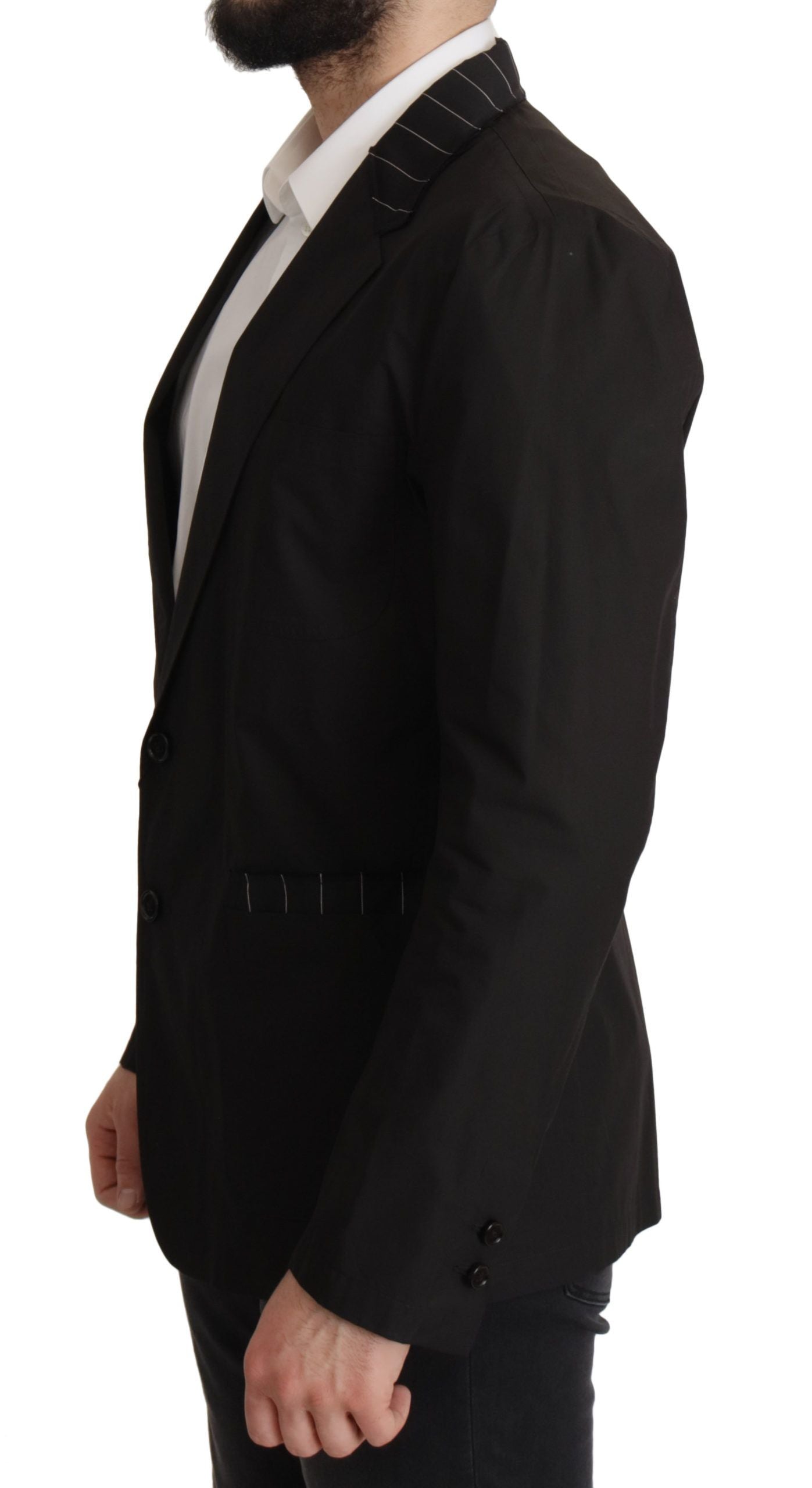  - Elegant Black Cotton-Wool Blend Blazer Jacket