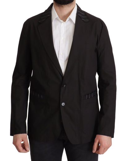  - Elegant Black Cotton-Wool Blend Blazer Jacket