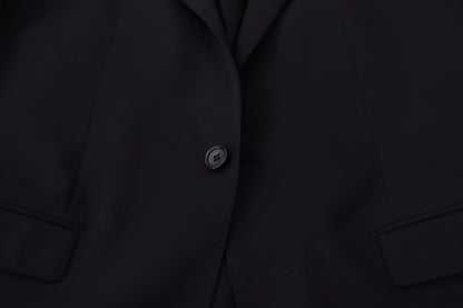  - Elegant Navy Wool Blend Slim Blazer