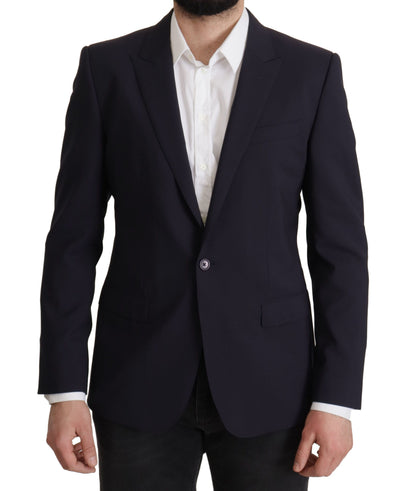  - Elegant Navy Wool Blend Slim Blazer