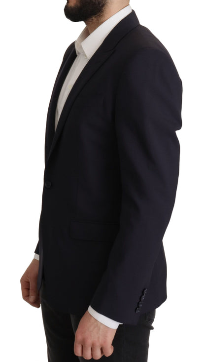  - Elegant Navy Wool Blend Slim Blazer