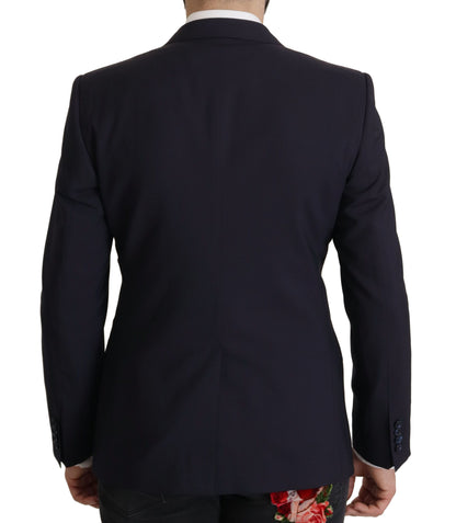  - Elegant Navy Wool Blend Slim Blazer