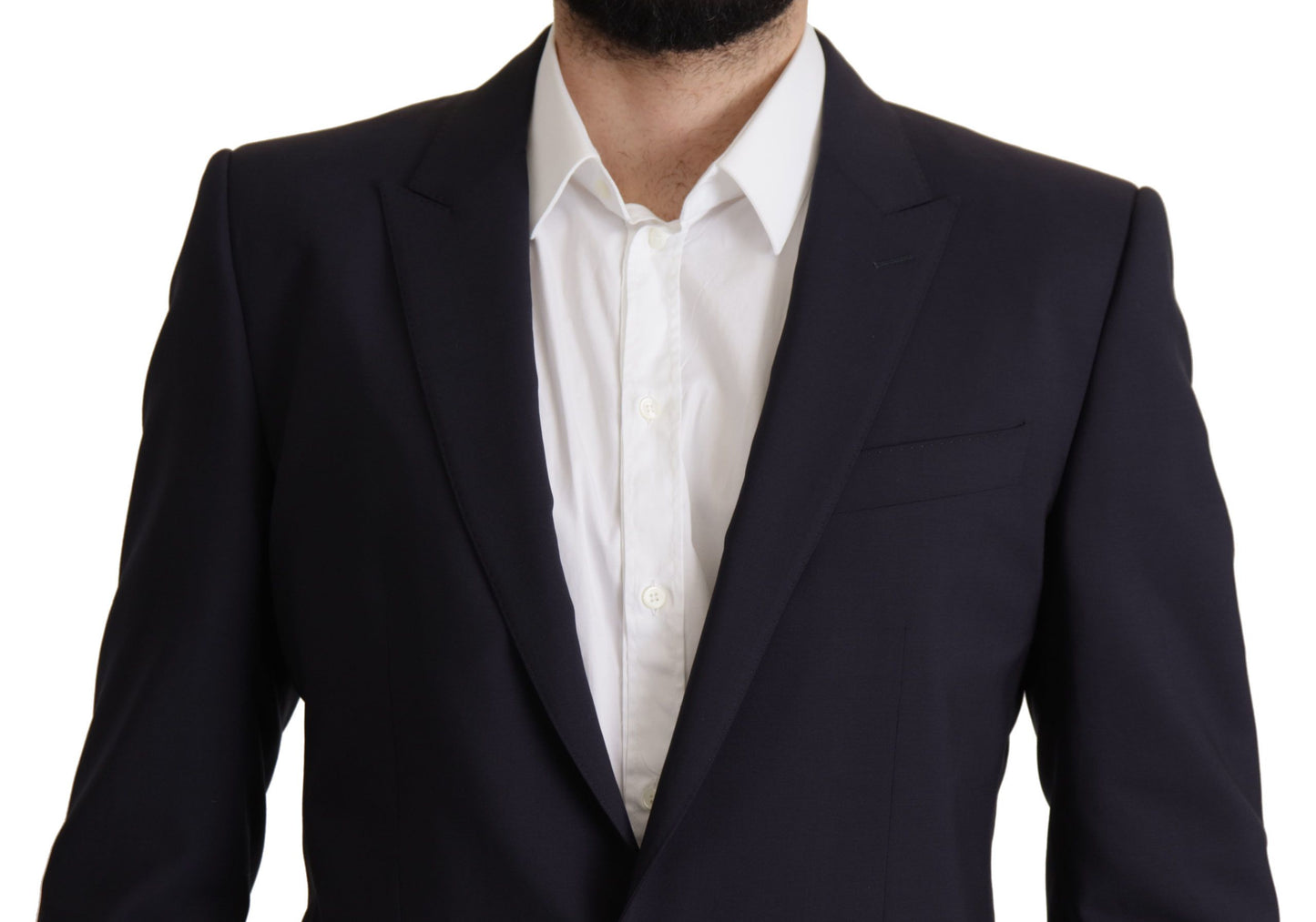  - Elegant Navy Wool Blend Slim Blazer