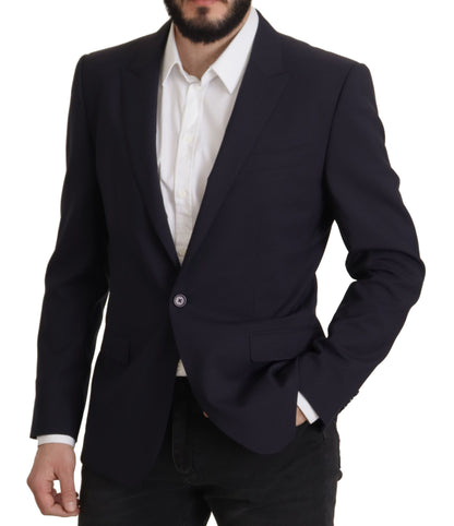  - Elegant Navy Wool Blend Slim Blazer