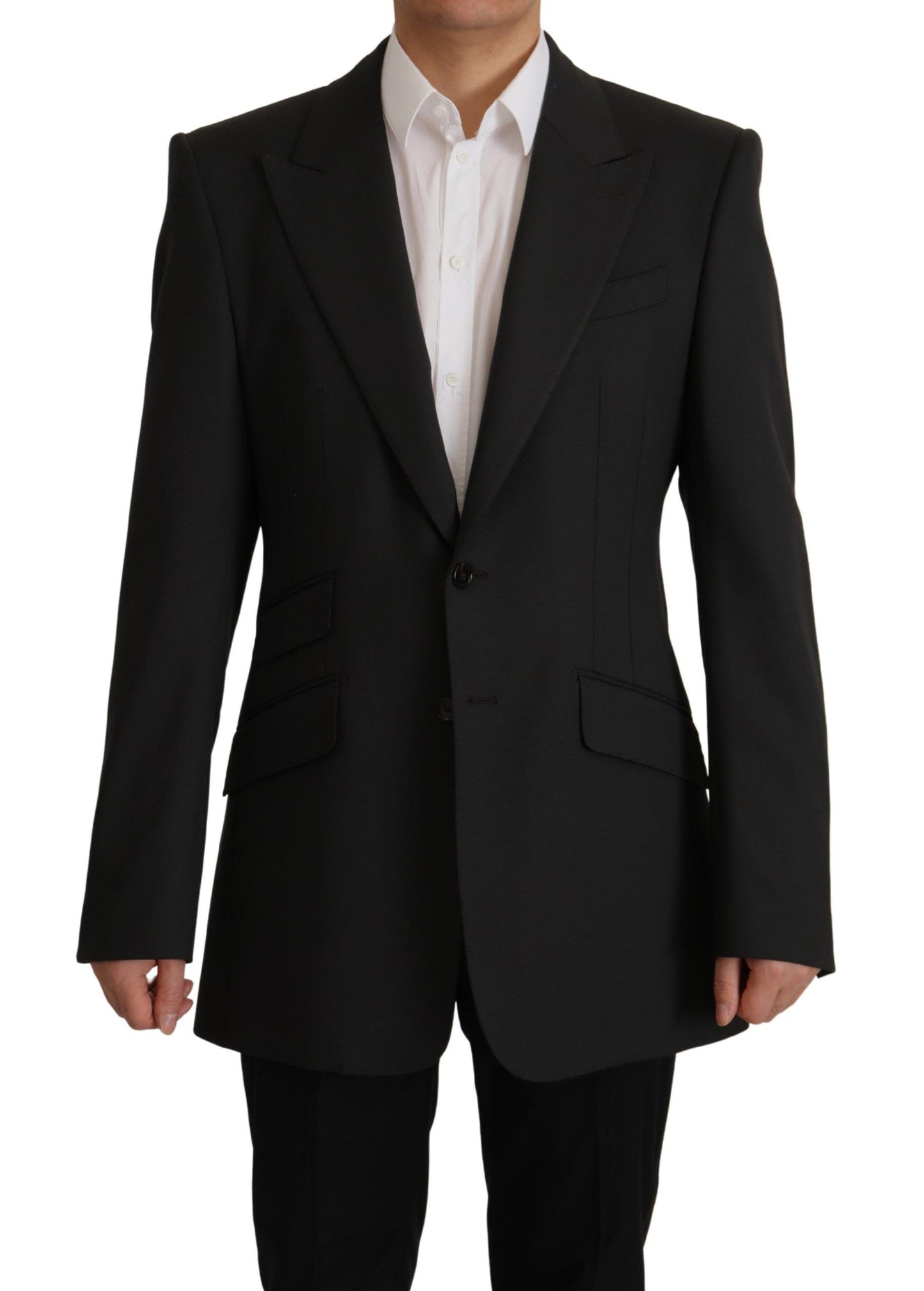  - Elegant Slim Black Wool Blazer Jacket