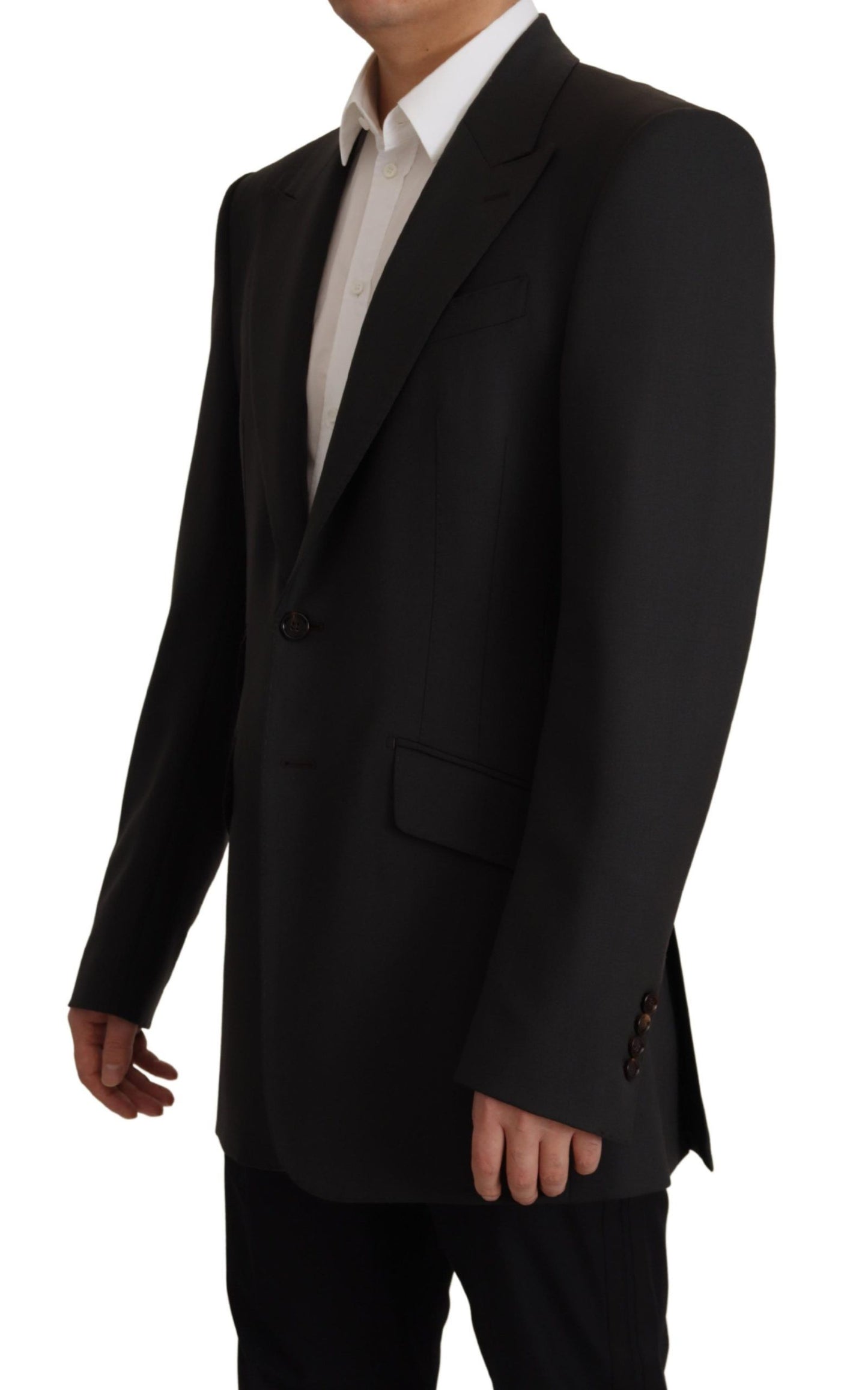  - Elegant Slim Black Wool Blazer Jacket