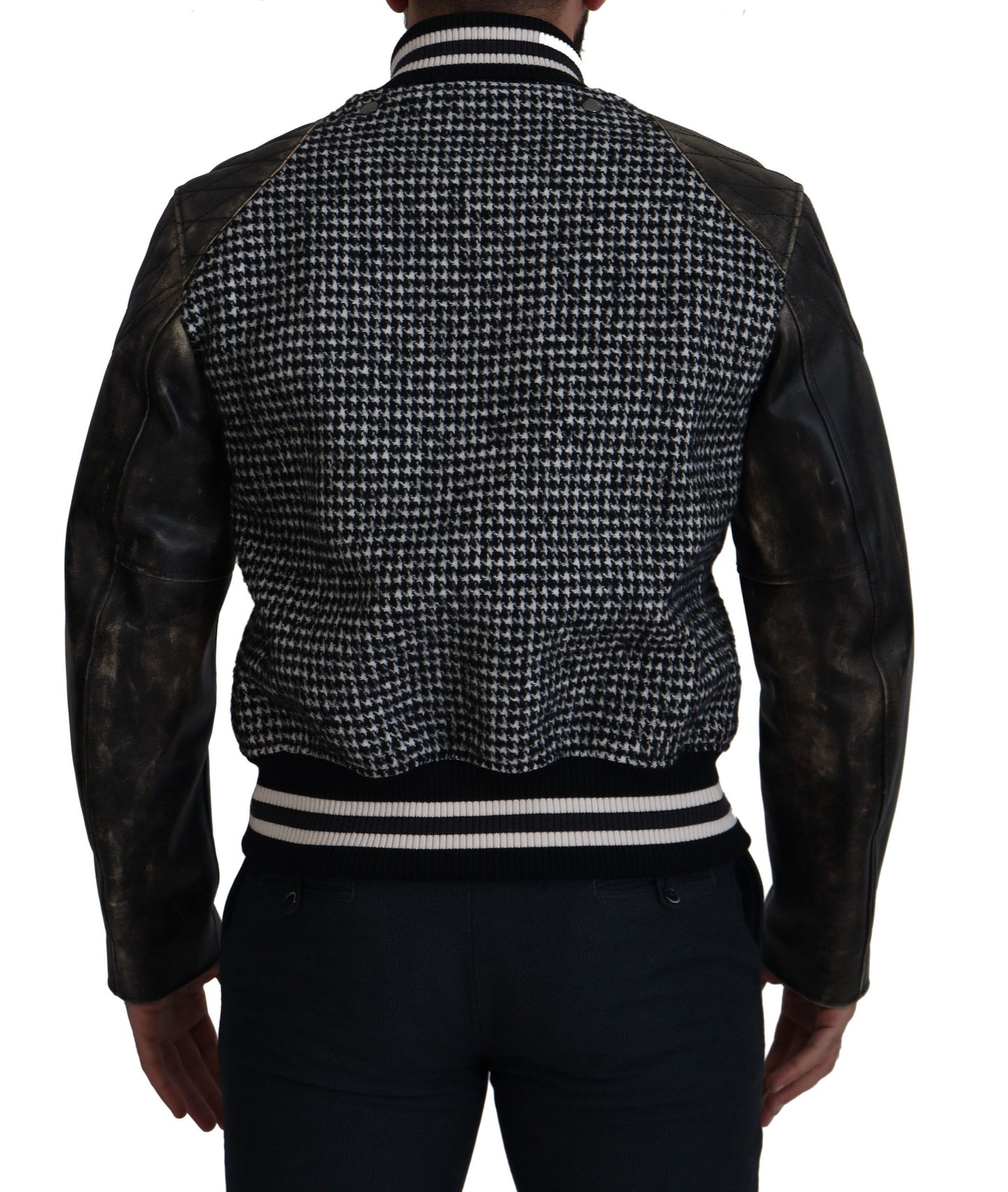  - Multicolor Houndstooth Leather Bomber Jacket