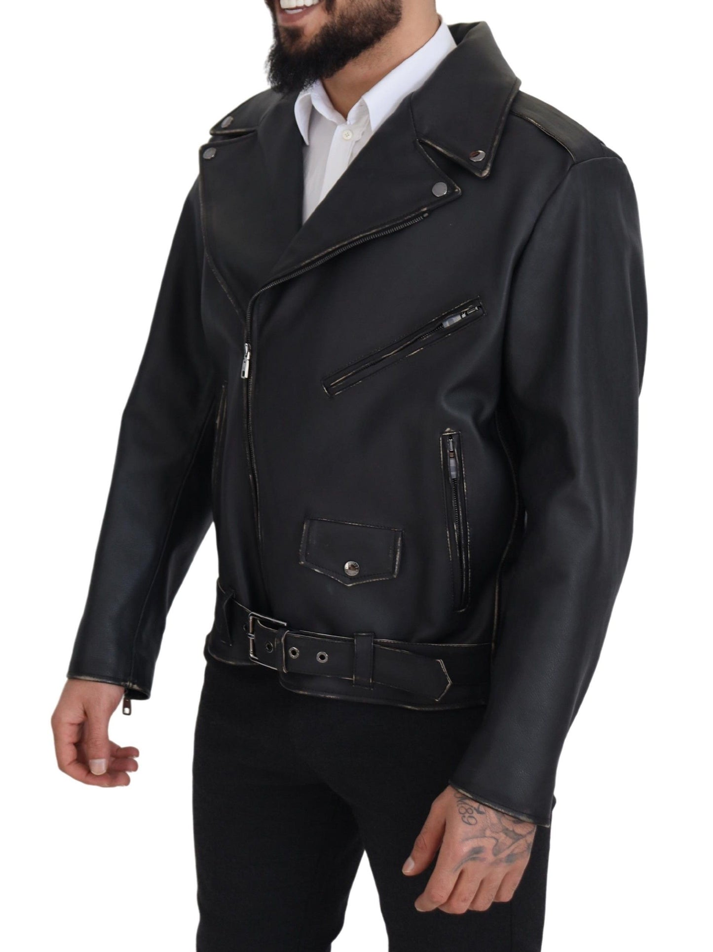  - Elegant Black Leather Biker Jacket