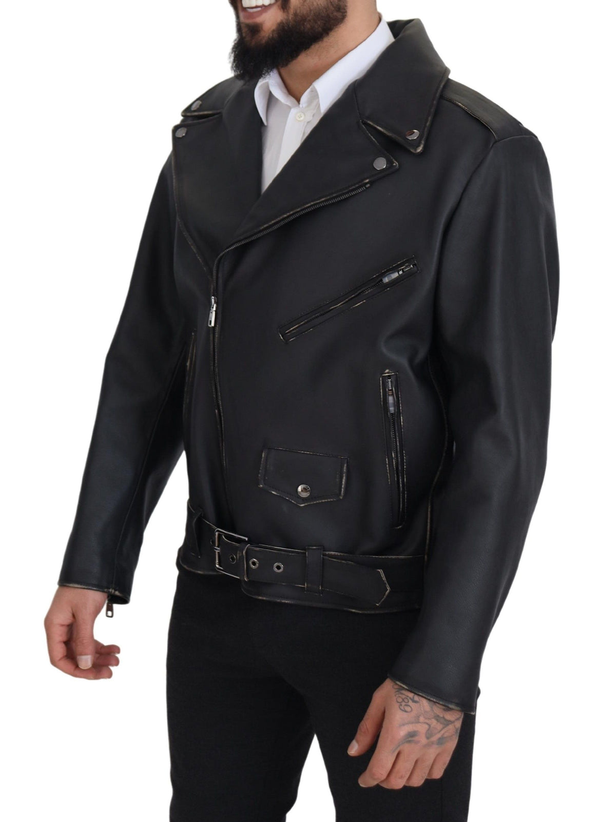 Dolce & Gabbana Black Leather Biker Jacket