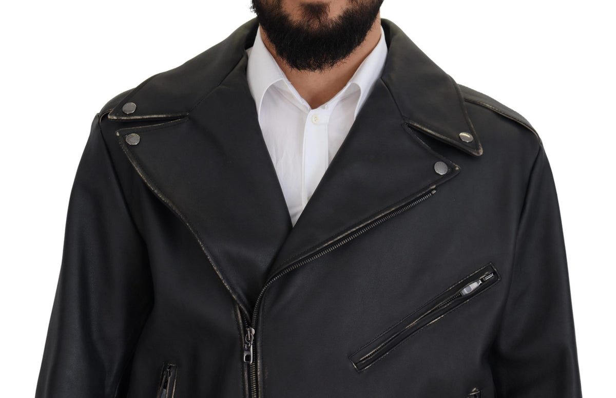 Dolce & Gabbana Black Leather Biker Jacket