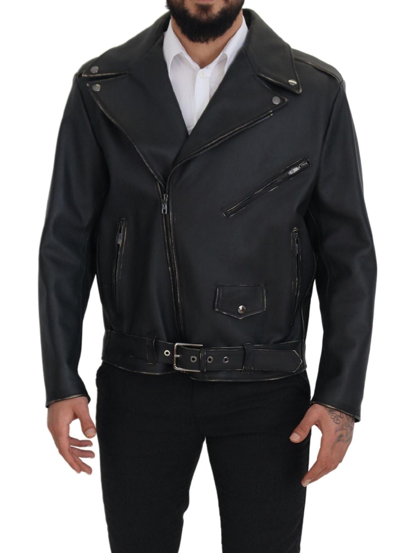  - Elegant Black Leather Biker Jacket