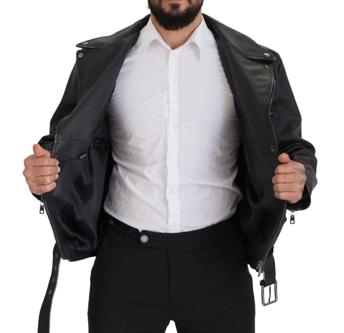 Dolce & Gabbana Black Leather Biker Jacket