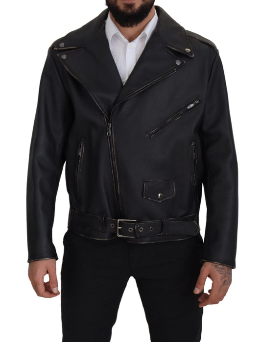  - Elegant Black Leather Biker Jacket