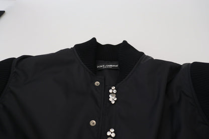  - Elegant Black Crystal-Embellished Bomber Jacket