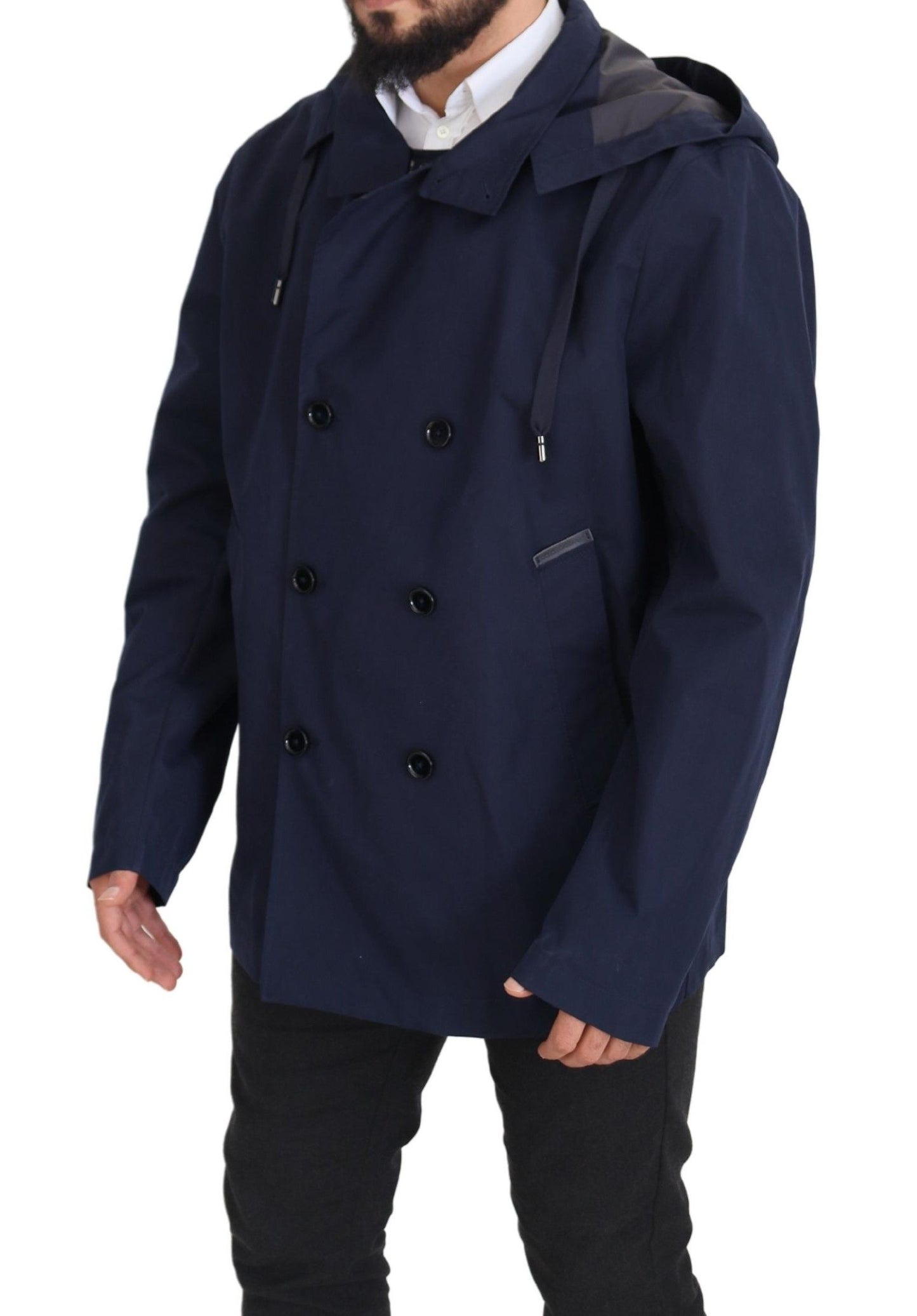  - Elegant Double-Breasted Blue Parka Jacket