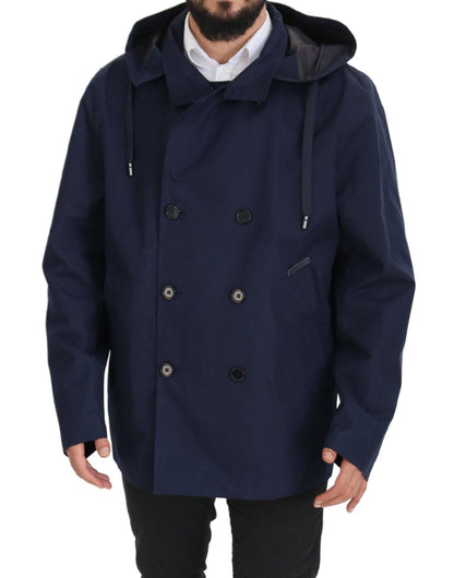  - Elegant Double-Breasted Blue Parka Jacket