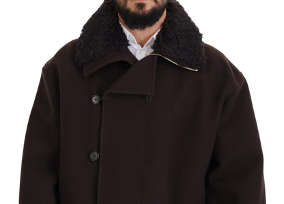  - Elegant Dark Brown Shearling Coat Jacket