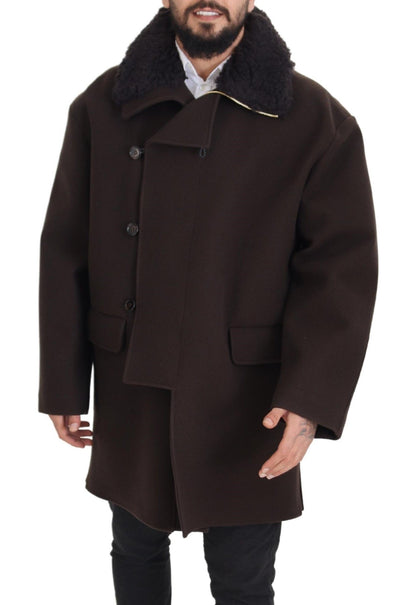  - Elegant Dark Brown Shearling Coat Jacket