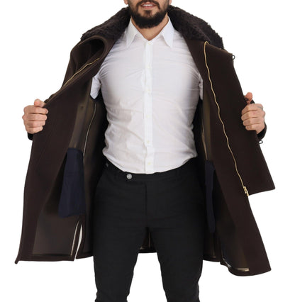  - Elegant Dark Brown Shearling Coat Jacket