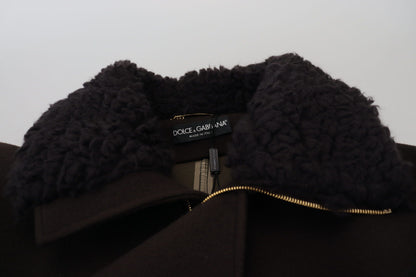  - Elegant Dark Brown Shearling Coat Jacket