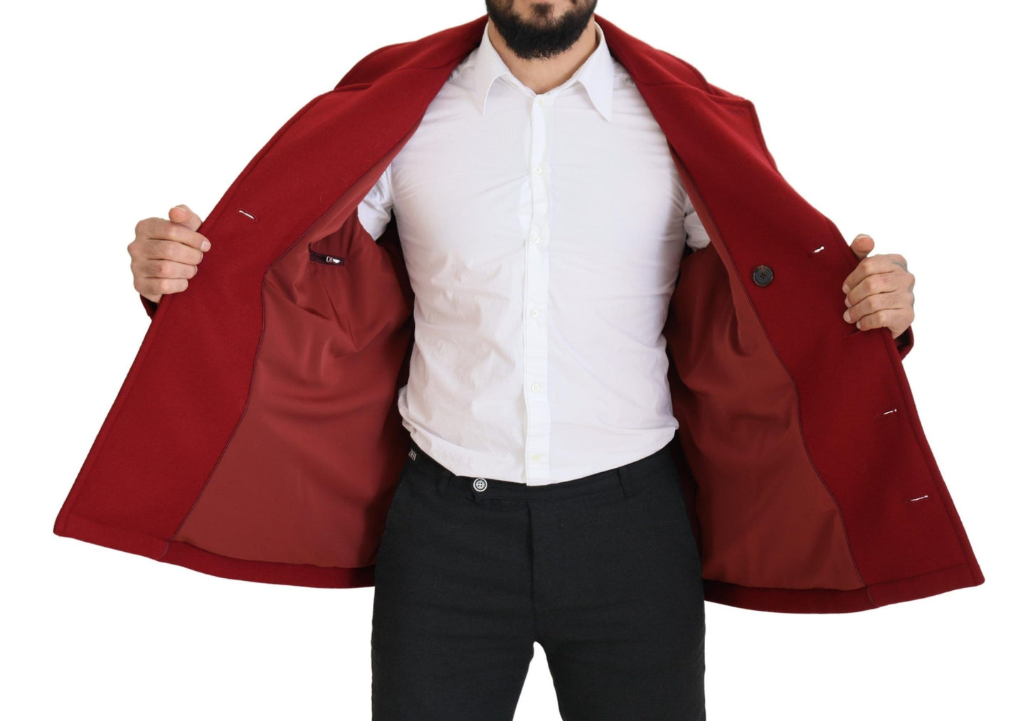  - Elegant Red Double Breasted Wool Jacket