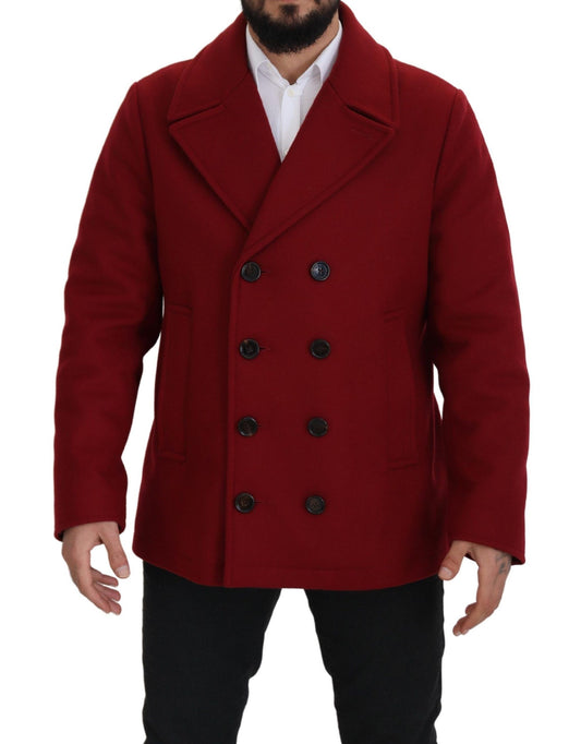  - Elegant Red Double Breasted Wool Jacket