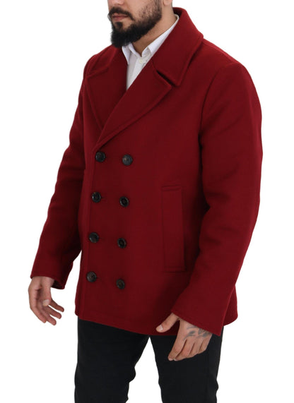  - Elegant Red Double Breasted Wool Jacket