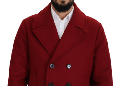  - Elegant Red Double Breasted Wool Jacket