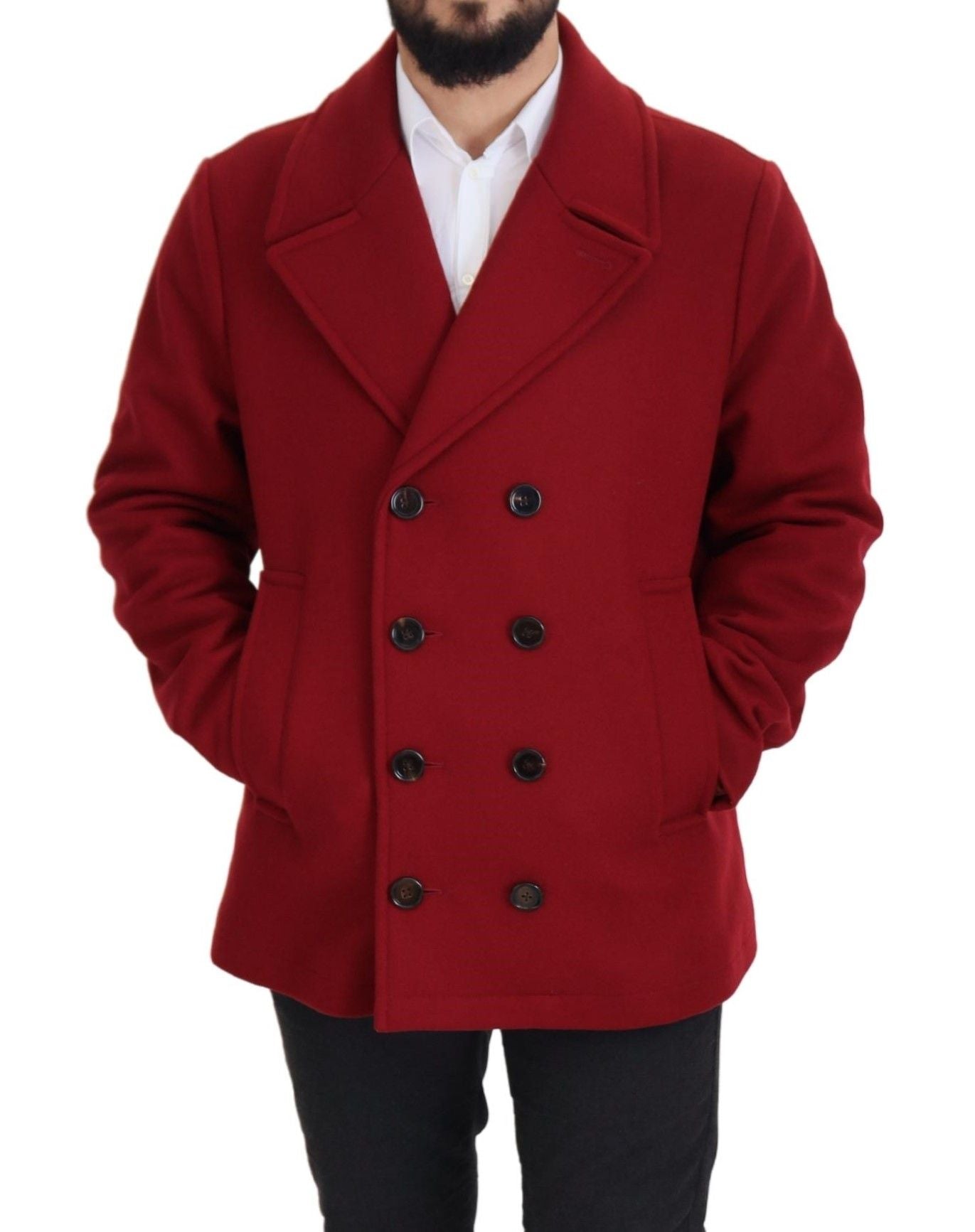  - Elegant Red Double Breasted Wool Jacket