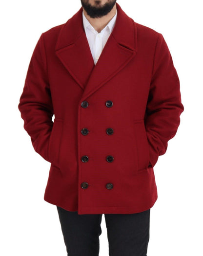  - Elegant Red Double Breasted Wool Jacket