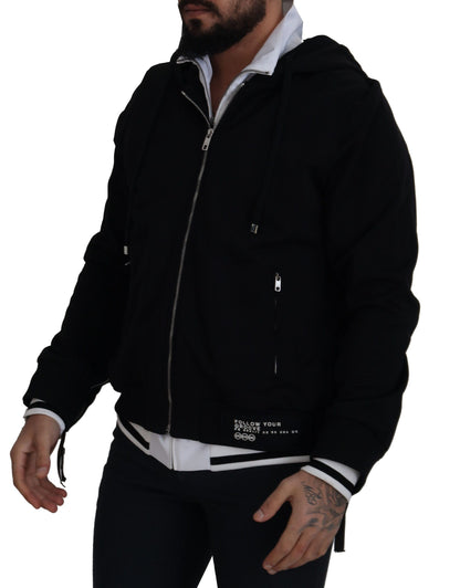  - Elegant Black Bomber Jacket with Hood