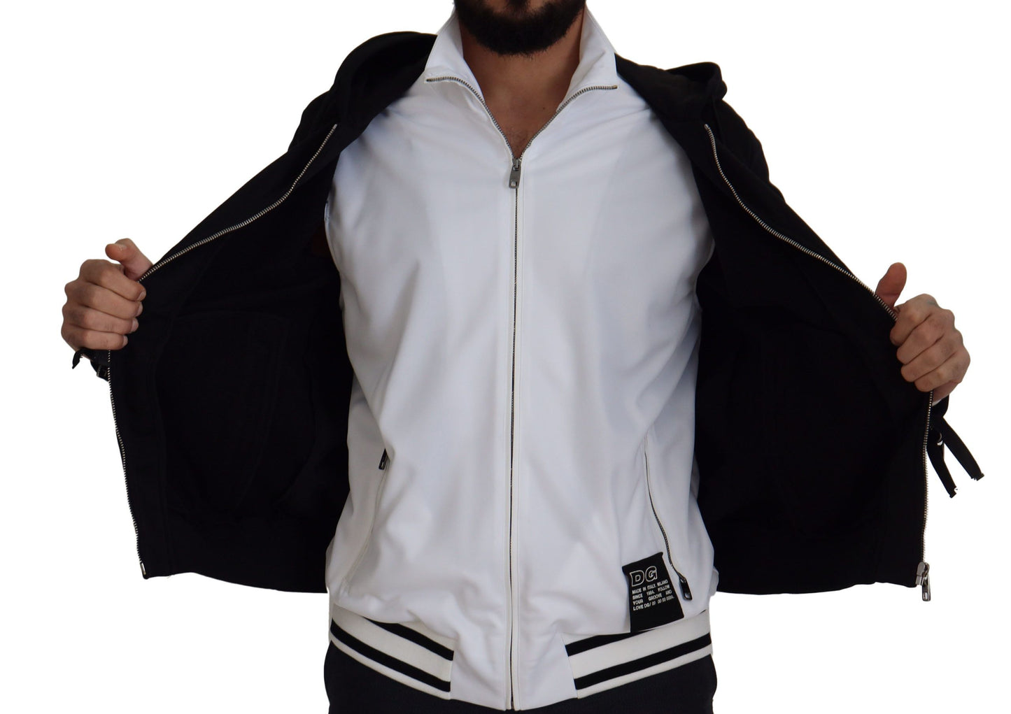  - Elegant Black Bomber Jacket with Hood