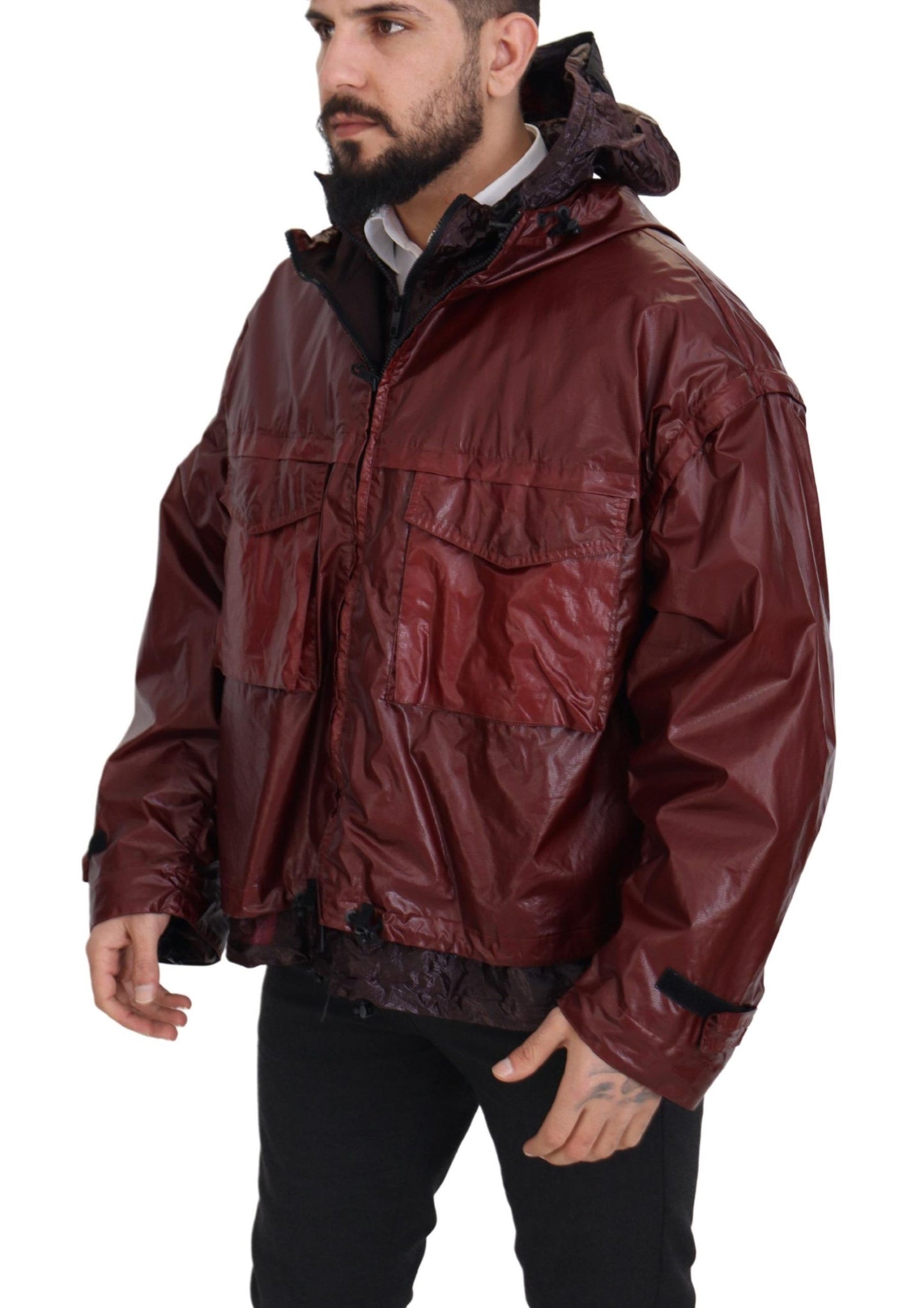  - Elegant Bordeaux Full Zip Hooded Jacket