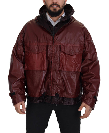  - Elegant Bordeaux Full Zip Hooded Jacket