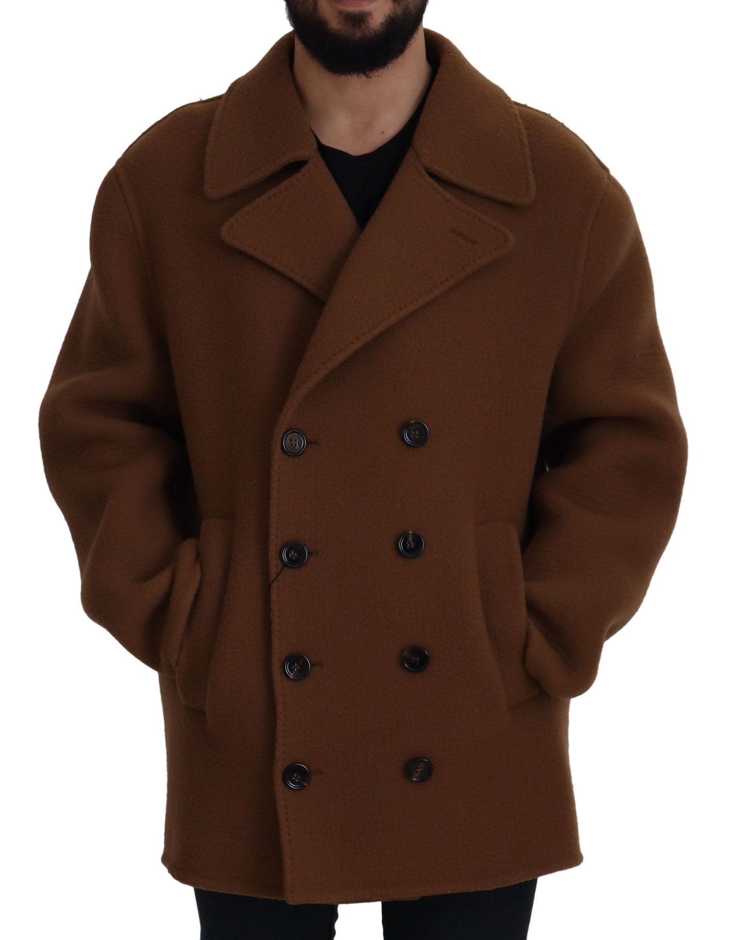  - Elegant Double Breasted Brown Jacket