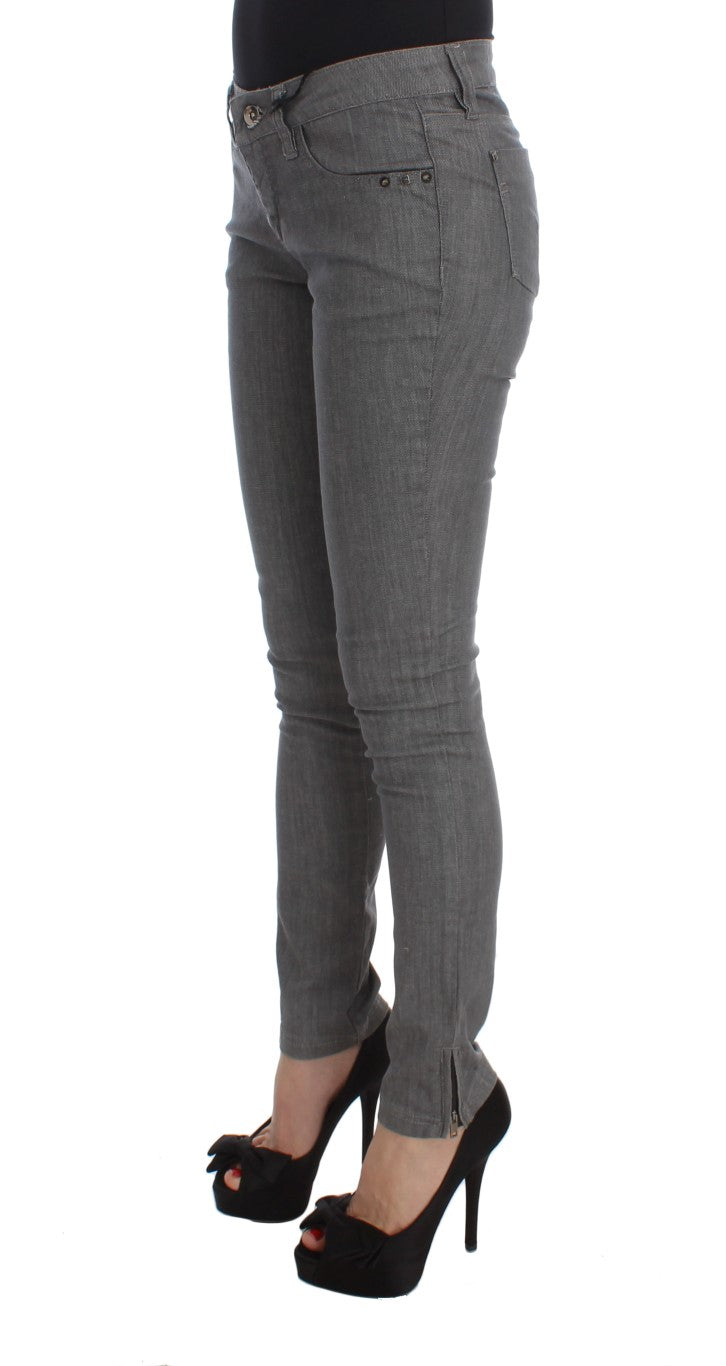 Chic Gray Slim-Fit Designer Jeans - The Luxe Alliance