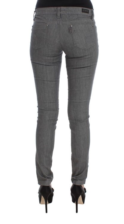 Chic Gray Slim-Fit Designer Jeans - The Luxe Alliance