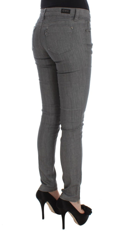 Chic Gray Slim-Fit Designer Jeans - The Luxe Alliance