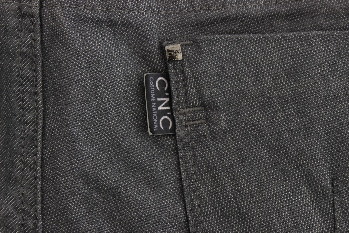 Chic Gray Slim-Fit Designer Jeans - The Luxe Alliance