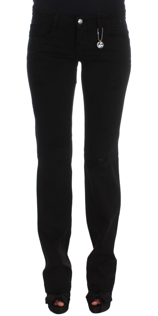 Chic Black Slim Fit Zippered Cotton Jeans - The Luxe Alliance