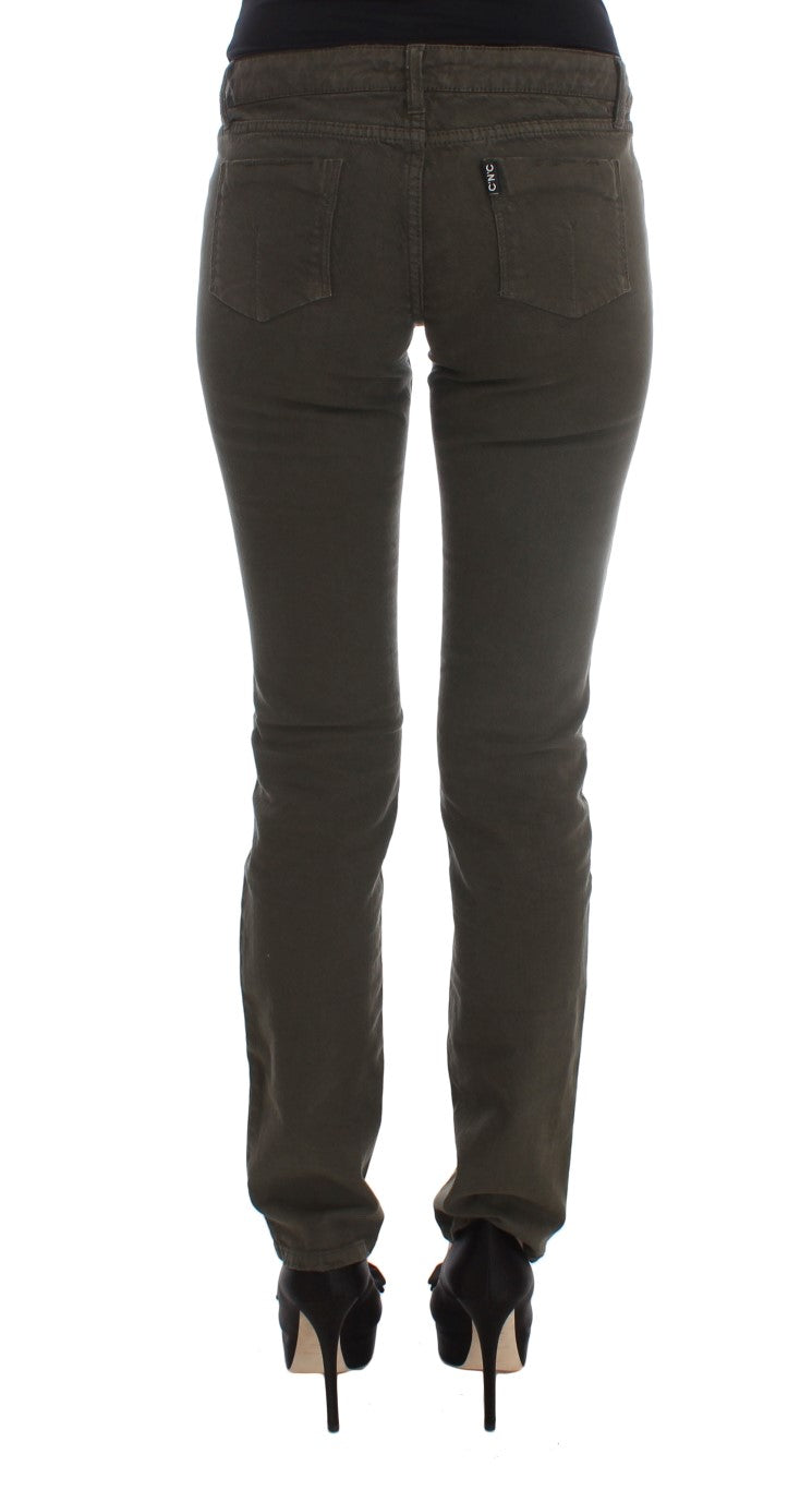 Chic Slim Fit Green Cotton Jeans - The Luxe Alliance