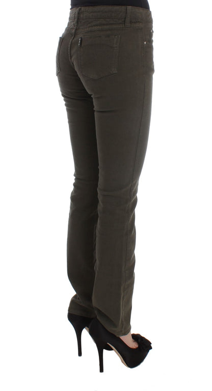 Chic Slim Fit Green Cotton Jeans - The Luxe Alliance