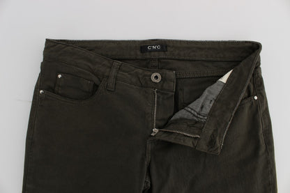 Chic Slim Fit Green Cotton Jeans - The Luxe Alliance