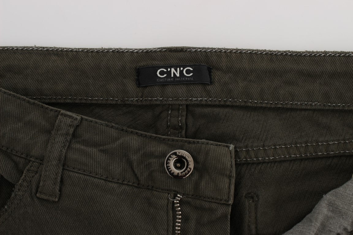 Chic Slim Fit Green Cotton Jeans