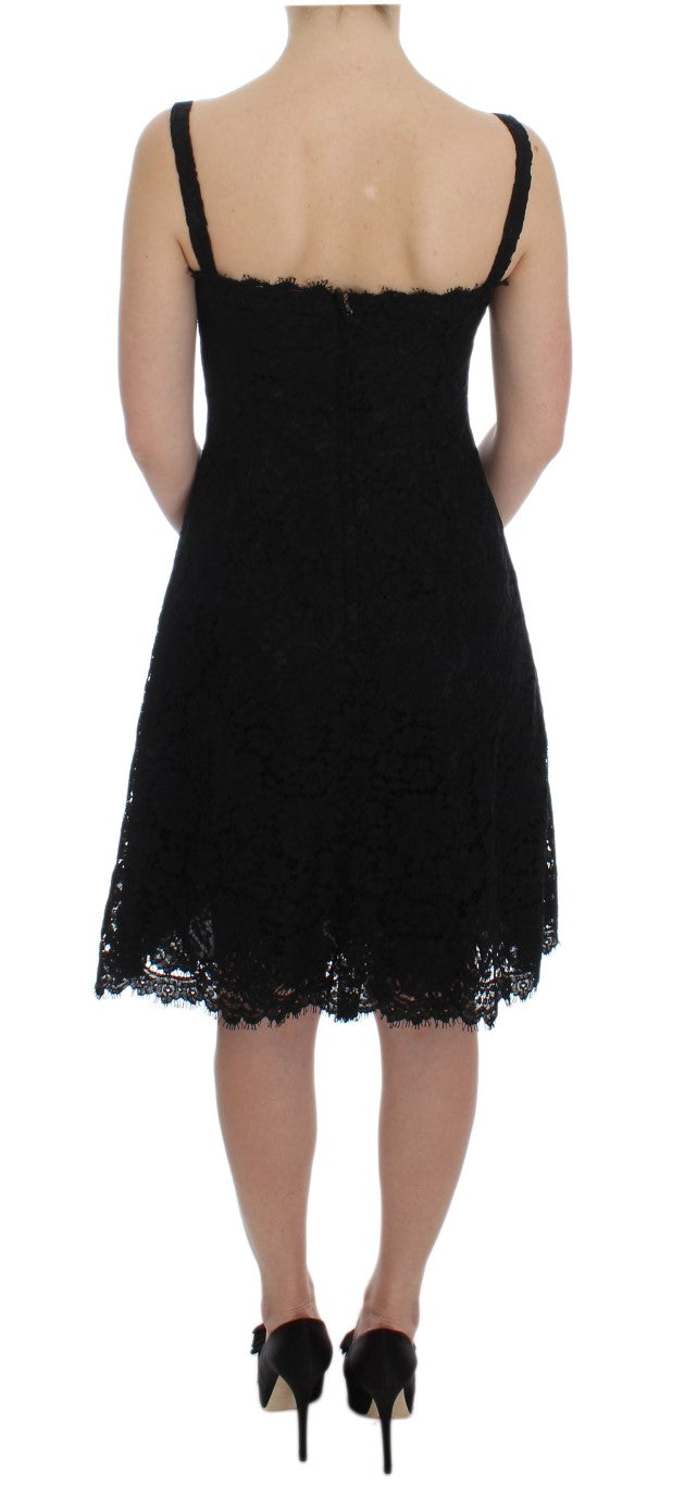  - Elegant Black Floral Lace Knee-Length Dress